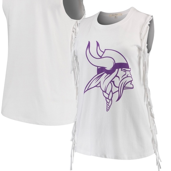 Junk Food Clothing Tops - Minnesota Vikings Junk Food Women's Fringe Tank Top - White